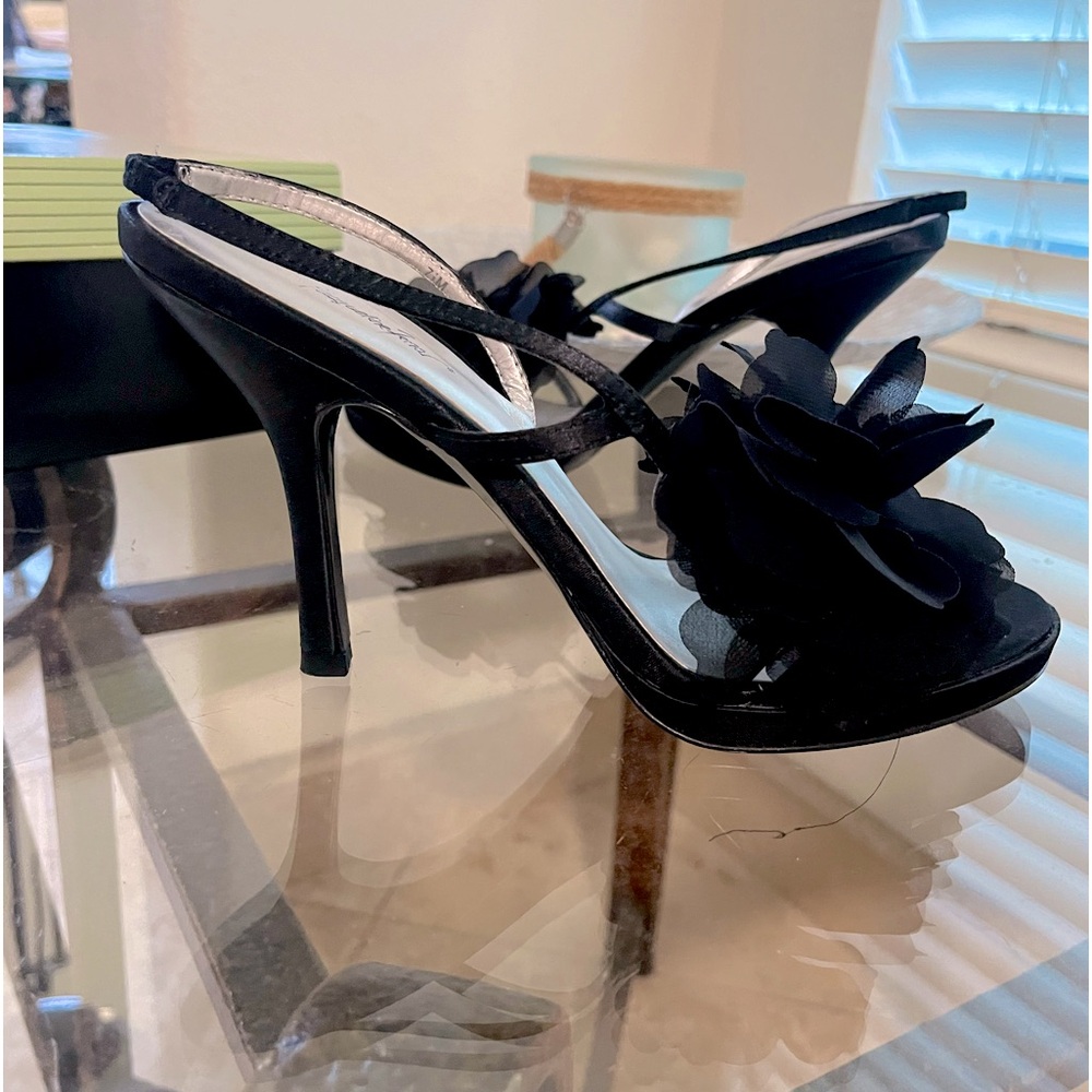 Black satin stilettos dress sandals